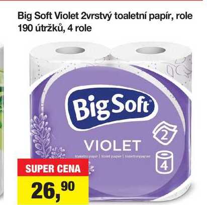 Big Soft Violet 2vrstvý toaletní papír, role 190 útržků, 4 role