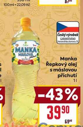 Manka Řepkový olej s máslovou příchutí 1l