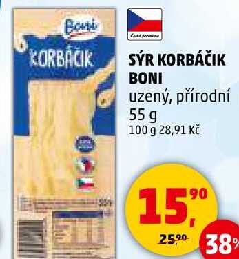 SÝR KORBÁČIK BONI uzený, přírodní, 55 g 