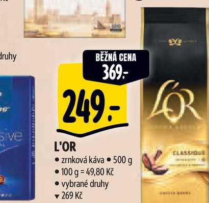   L'OR zrnková káva 500 g   v akci