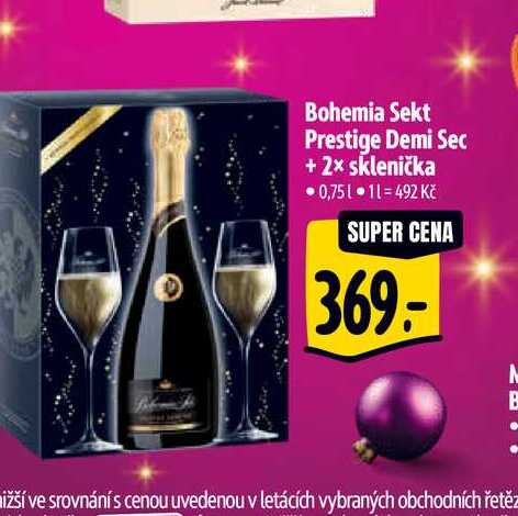 Bohemia Sekt Prestige Demi Sec + 2x sklenička  0,75 l