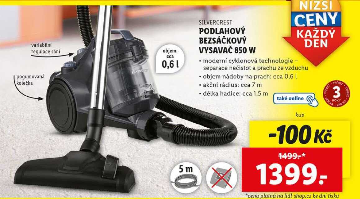 PODLAHOVÝ BEZSÁČKOVÝ VYSAVAČ 850 W