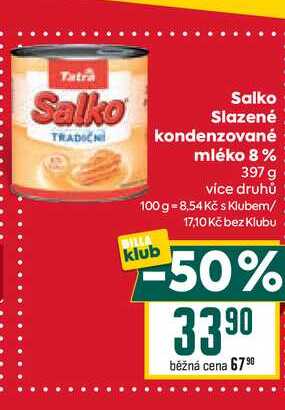 Salko Slazené kondenzované mléko 8% 397 g 