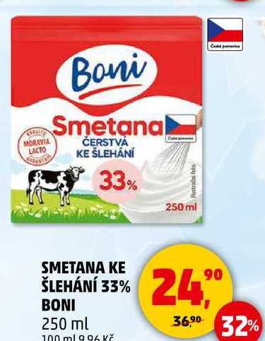 SMETANA KE ŠLEHÁNÍ 33% BONI, 250 ml v akci