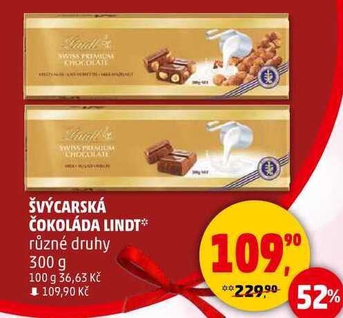 ŠVÝCARSKÁ ČOKOLÁDA LINDT různé druhy, 300 g 