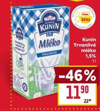 Kunín Trvanlivé mléko 1,5% 1l v akci