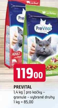 PreVital 1,4 kg pro kočky granule vybrané druhy