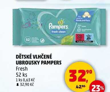 DĚTSKÉ VLHČENÉ fresh clean UBROUSKY PAMPERS, 52 ks