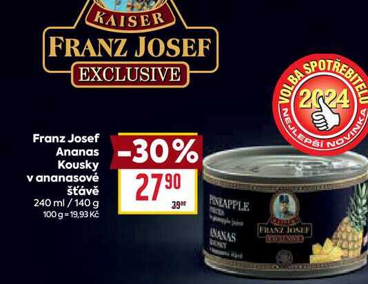 Franz Josef Ananas Kousky v ananasové šťávě 240 ml/140 g 