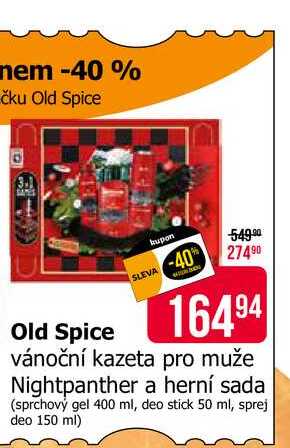 Old Spice vánoční kazeta pro muže Nightpanther a herní sada (sprchový gel 400 ml, deo stick 50 ml, sprej deo 150 ml) 