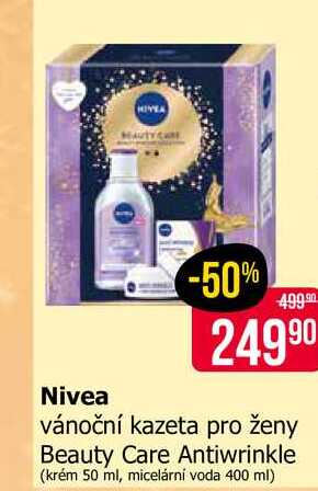 Nivea vánoční kazeta pro ženy Beauty Care Antiwrinkle (krém 50 ml, micelární voda 400 ml) 