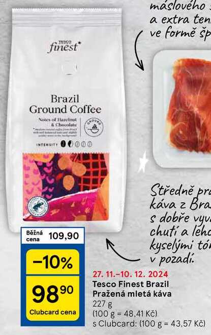 Tesco Finest Brazil Pražená mletá káva, 227 g 