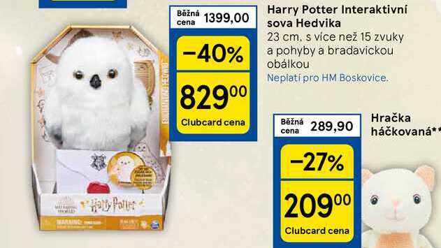 Harry Potter Interaktivní sova Hedvika 23 cm, s více než 15 zvuky 