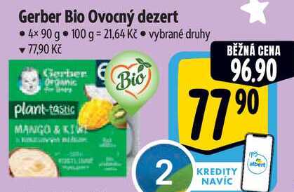 Gerber Bio Ovocný dezert, 4x 90 g 