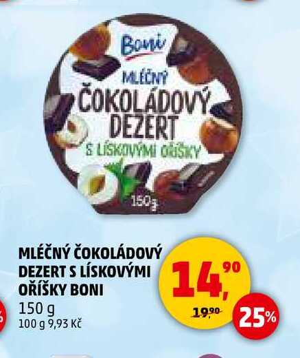 MLÉČNÝ ČOKOLÁDOVÝ DEZERT S LÍSKOVÝMI OŘÍŠKY BONI, 150 g 