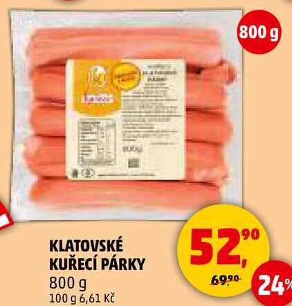 KLATOVSKÉ KUŘECÍ PÁRKY, 800 g