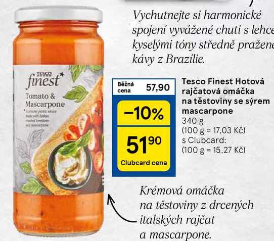 Tesco Finest Hotová rajčatová omáčka na těstoviny se sýrem mascarpone, 340 g