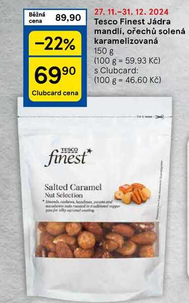 Tesco Finest Jádra mandlí, ořechů solená karamelizovaná, 150 g