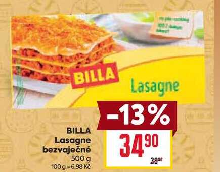 BILLA Lasagne bezvaječné 500 g 