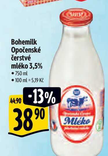 Bohemilk Opočenské čerstvé mléko 3,5% 750 ml 