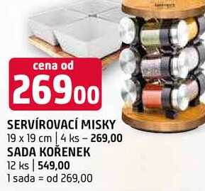 Servírovací misky 19x19 4ks sada kořenek 12ks