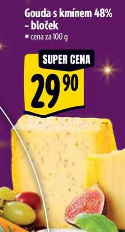 Gouda s kmínem 48% - bloček, cena za 100 g