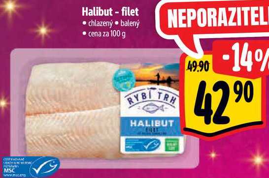 Halibut - filet, cena za 100 g 