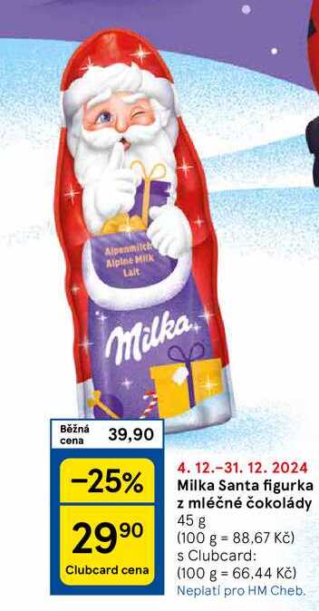 Milka Santa figurka z mléčné čokolády, 45 g