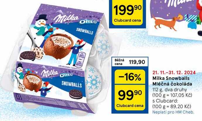 Milka Snowballs Mléčná čokoláda, 112 g, dva druhy