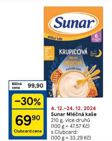 Sunar Mléčná kaše, 210 g