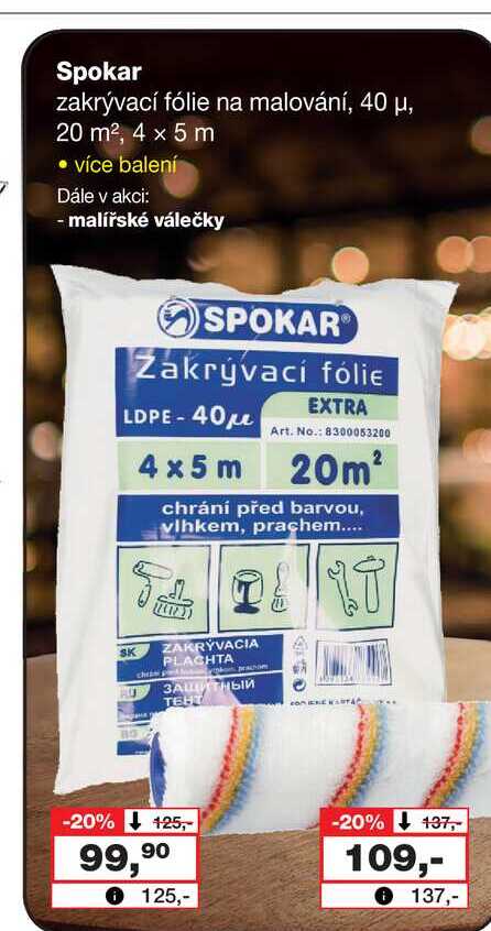 Spokar zakrývací fólie na malování, 40 μ, 20 m², 4 x 5 m • více balení 