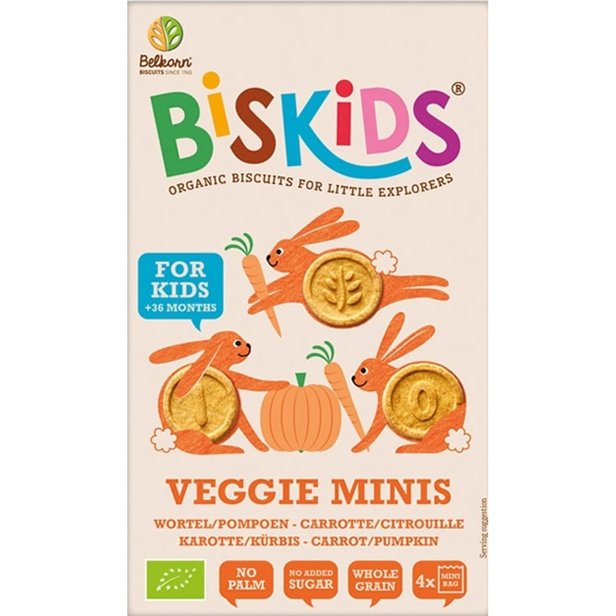 Biskids BIO Dětské celozrnné mini sušenky s mrkví a dýní bez přidaného cukru