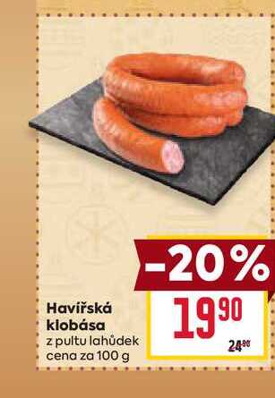 Havířská klobása z pultu lahůdek cena za 100 g 