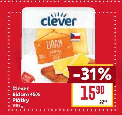 Clever Eidam 45% Plátky 100g 