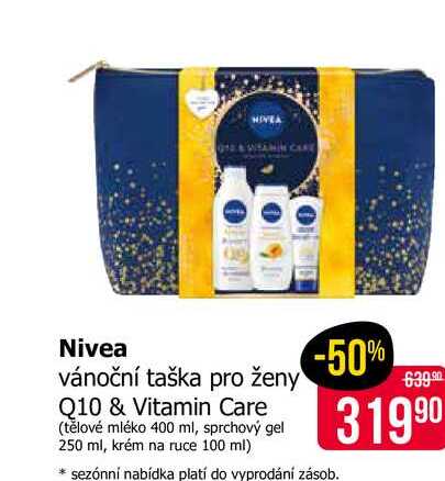 Nivea vánoční taška pro ženy Q10 & Vitamin Care (tělové mléko 400 ml, sprchový gel 250 ml, krém na ruce 100 ml) 