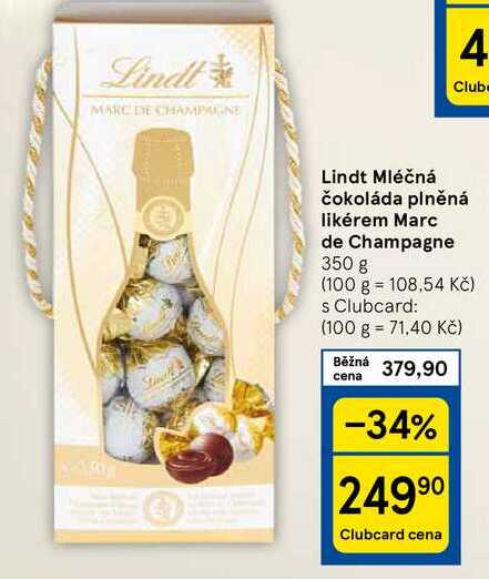 Lindt Mléčná čokoláda plněná likérem Marc de Champagne, 350 g