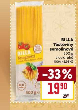 BILLA Těstoviny semolinové 500 g 