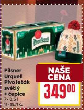 Pilsner Urquell Pivo ležák světlý + čepice 7x 0,5l