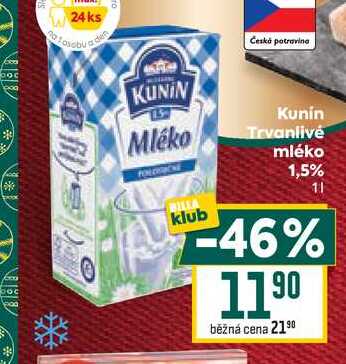 Kunin Trvanlivé mléko 1,5% 1l