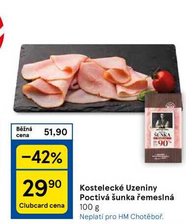 Kostelecké Uzeniny Poctivá šunka řemeslná, 100 g