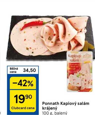 Ponnath Kapiový salám krájený, 100 g