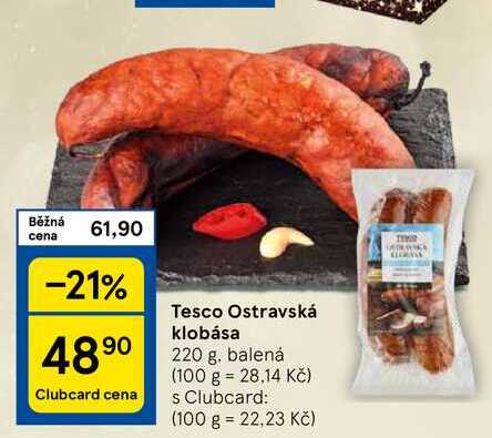 Tesco Ostravská klobása, 220 g, balená