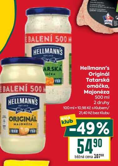 Hellmann's Originál Tatarská omáčka, Majonéza 500 ml 