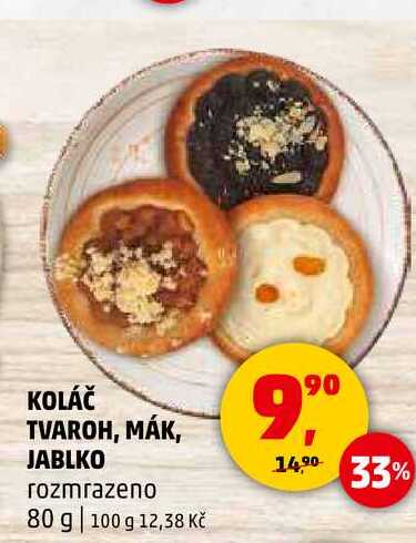 KOLÁČ TVAROH, MÁK, JABLKO rozmrazeno, 80 g