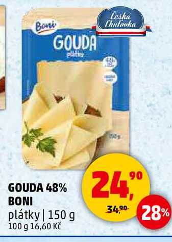 GOUDA 48% BONI plátky, 150 g 