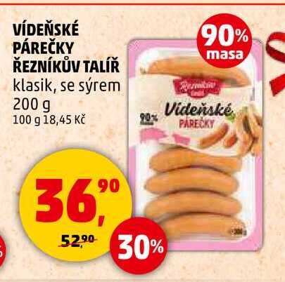 VÍDEŇSKÉ PÁREČKY ŘEZNÍKŮV TALÍŘ klasik, se sýrem, 200 g 