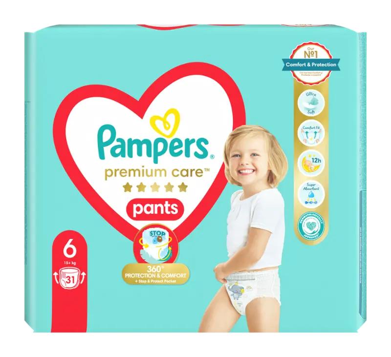 Pampers Plenkové Kalhotky Premium Care 15+ kg, vel. 6, 31 ks