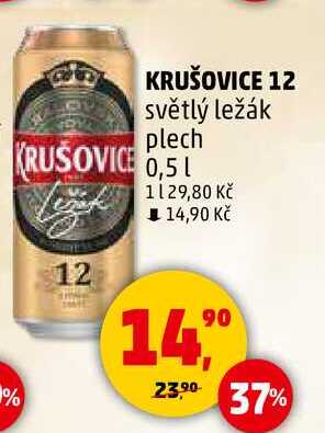 KRUŠOVICE 12 světlý ležák plech, 0,5 l 