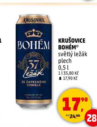 KRUŠOVICE BOHEM světlý ležák plech, 0,5 l