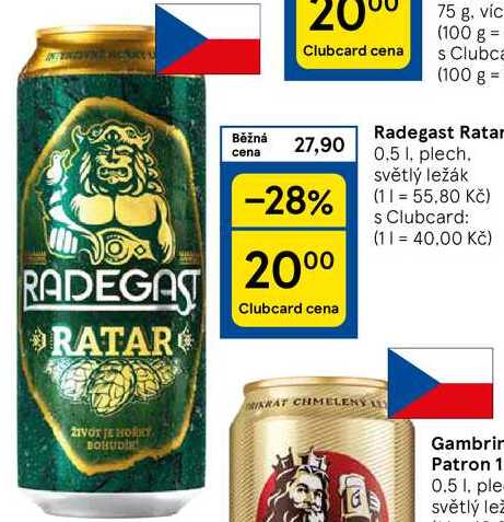 Radegast Ratar, 0.5 1. plech. světlý ležák